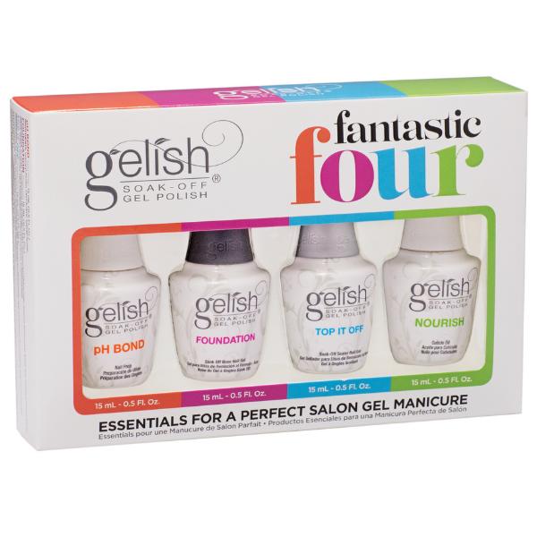 FANTASTIC FOUR KIT pH Bond, Foundation, Top It Off y Nourish Gelish Soak-off gel polish esenciales para un salón perfecto de manicura